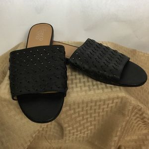 Franco Sarto Leather Giver Flats Slides 9.5M Black